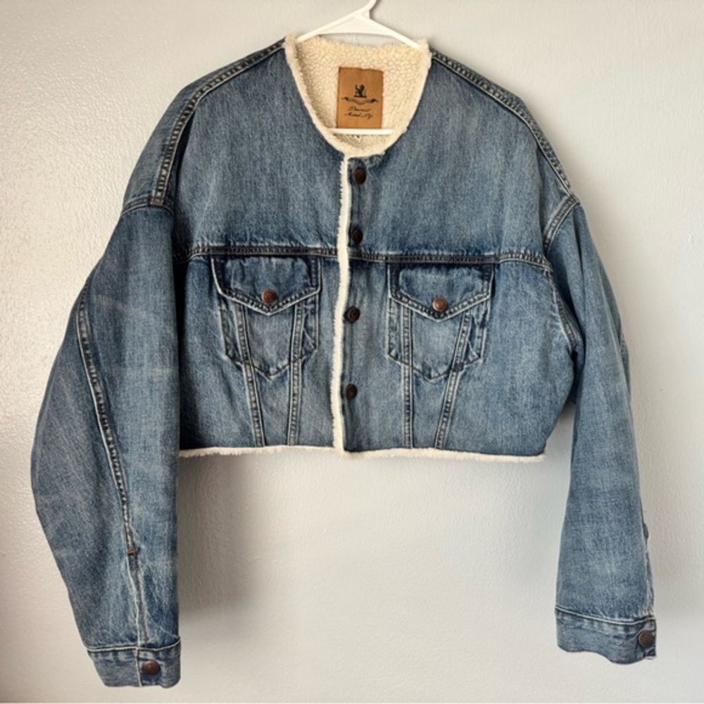 Denimist Anthropologie Cropped Sherpa-Lined Denim Jacket NWT Size S